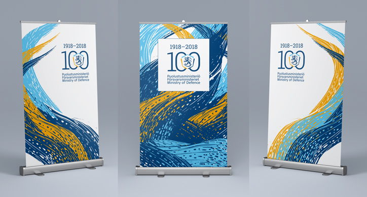 Puolustusministeriö 100-v triptyykki rollup